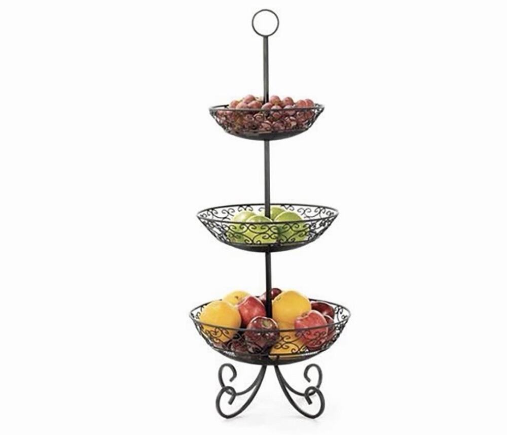 TableCraft Three Tier Display Basket with Legs, Black